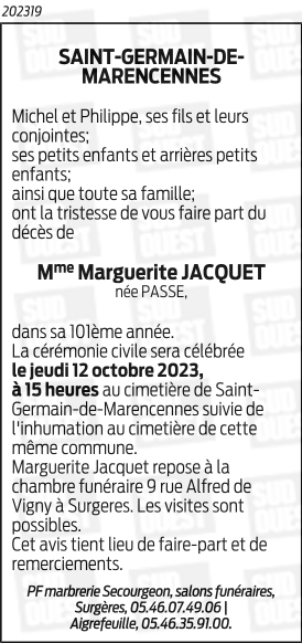 JACQUET Marguerite, Marie, Augstine, Alphonsine Née PASSE